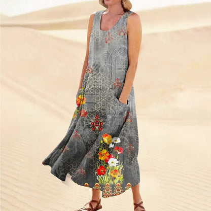 LP | Abiti estivi casual retrò da donna Coprispalle da spiaggia con tasche Plus Size Cotone sciolto Lino T-shirt Abito lungo da spiaggia