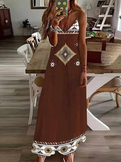 LP | 2024 Nuovo Vintage Stampa Etnica Signore Vestito Elegante Estate Signore Vestito Casual Senza Maniche Strada Moda Signore Vestito Lungo