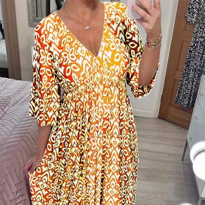 LP | Abito boho casual con scollo a V e maniche a mezza lunghezza