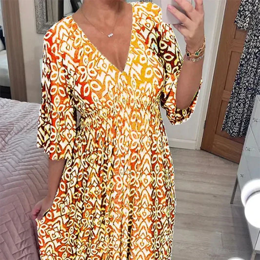 LP | Abito boho casual con scollo a V e maniche a mezza lunghezza