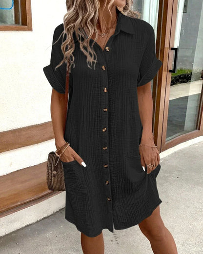 LP | Vintage Donne Solido Mini Vestito Estate Moda V-Neck Tre Quater Maniche Cotone Lino Vestito Signore Casual Vestidos Vacanze