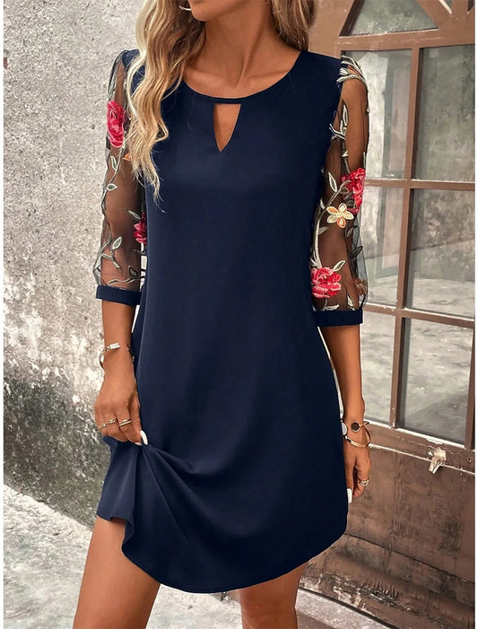 LP | Vestito di lusso Donne Prospettiva Mid Manica Stampato Collo Rotondo Mini Gonna Estate Partito Vestito