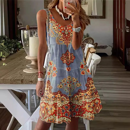 LP | 2024 Nuova estate europea e americana stampata senza maniche con scollo a V abito gilet moda vacanza stampato per le donne
