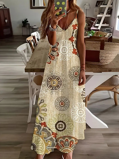 LP | 2024 Nuovo Vintage Stampa Etnica Signore Vestito Elegante Estate Signore Vestito Casual Senza Maniche Strada Moda Signore Vestito Lungo