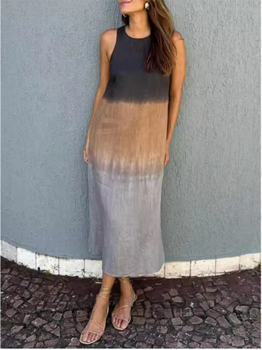 LP | Abito elegante con sfumature di colore donne o collo abito senza maniche moda abiti vacanza sciolto