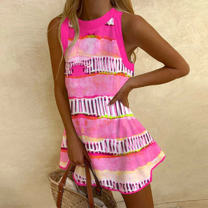 LP | Vestito da spiaggia rosa Vestito di lino da donna per le vacanze al mare Confortevole vestito casual allentato Vestidos Abbigliamento donna elegante