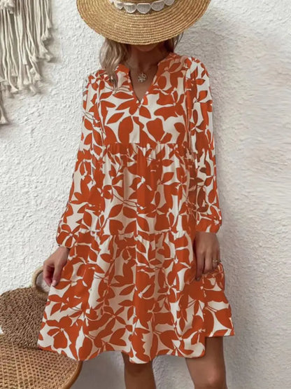 LP | 2024 Donna Estate Elegante Scollo a V Linea Plissettata Sundress Boho Stampa Mini Vestito Casual Allentato Oversize Spiaggia Sundress