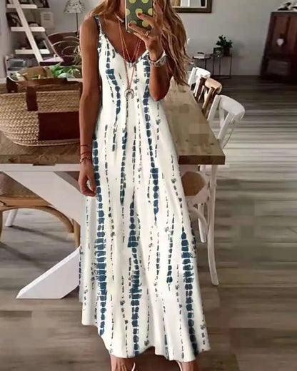 LP | Abiti Maxi Spaghetti Strap Stampati Casual per Donne Scollo a V Backless A-Line Abito Lungo Moda Stile Bohemien Spiaggia Vestidos