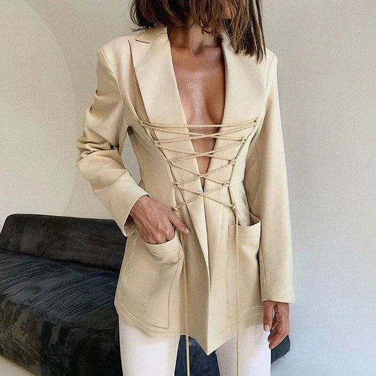 LP | blazer in pizzo manica tasche giacca sottile