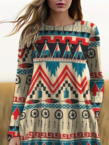 LP | Abito midi a maniche lunghe con stampa boho