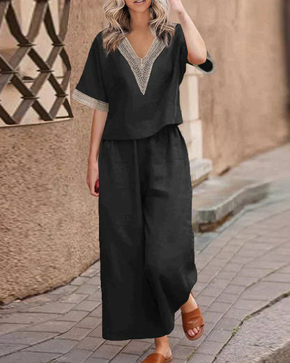 LP | Camicetta e pantaloni eleganti con scollo a V per le donne