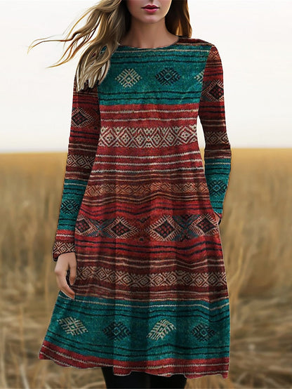 LP | Abito midi a maniche lunghe con stampa boho