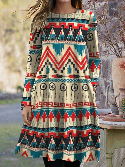 LP | Abito midi a maniche lunghe con stampa boho