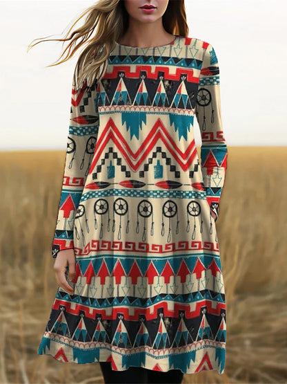 LP | Abito midi a maniche lunghe con stampa boho