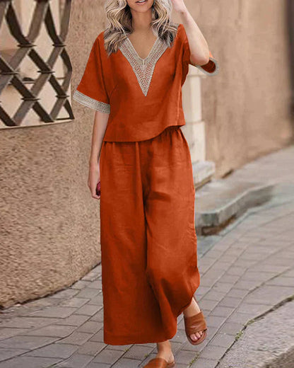LP | Camicetta e pantaloni eleganti con scollo a V per le donne