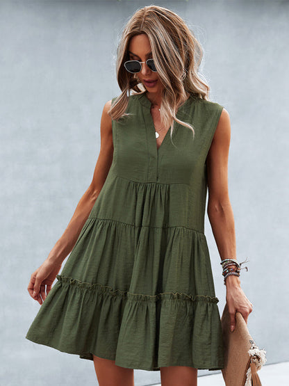 LP | Vestito donna solido senza maniche con scollo a V
