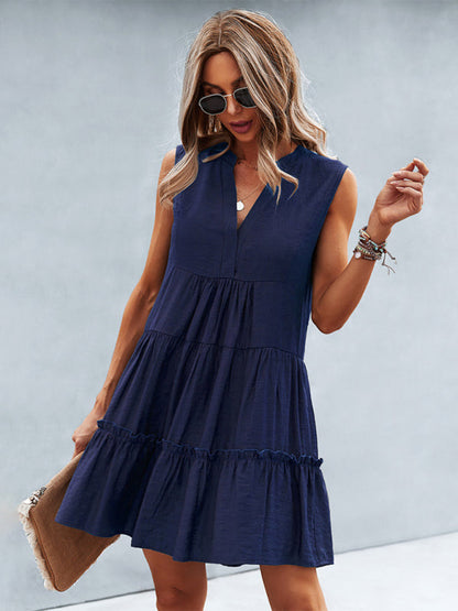 LP | Vestito donna solido senza maniche con scollo a V