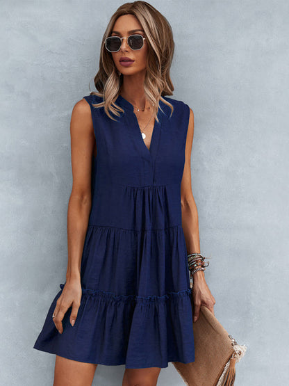 LP | Vestito donna solido senza maniche con scollo a V