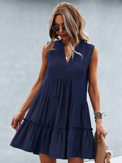 LP | Vestito donna solido senza maniche con scollo a V