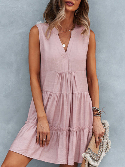 LP | Vestito donna solido senza maniche con scollo a V