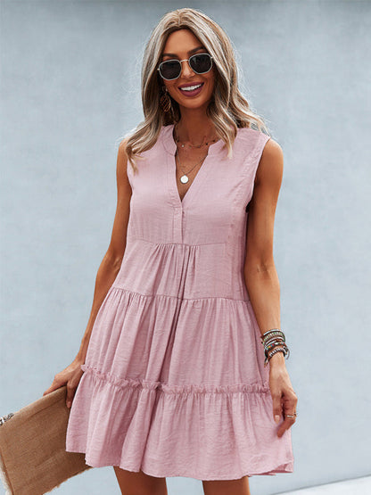 LP | Vestito donna solido senza maniche con scollo a V