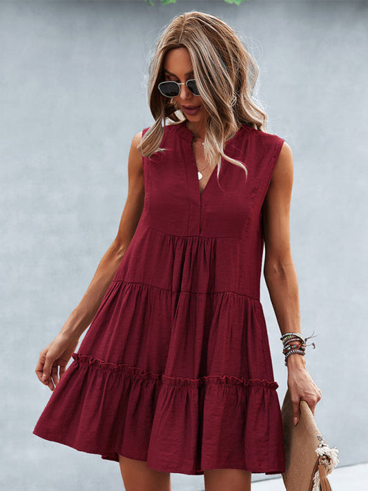 LP | Vestito donna solido senza maniche con scollo a V