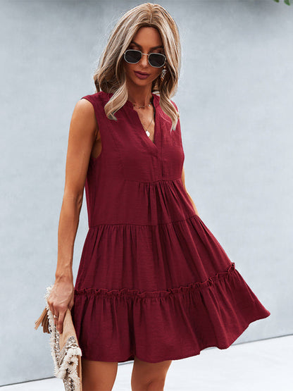 LP | Vestito donna solido senza maniche con scollo a V