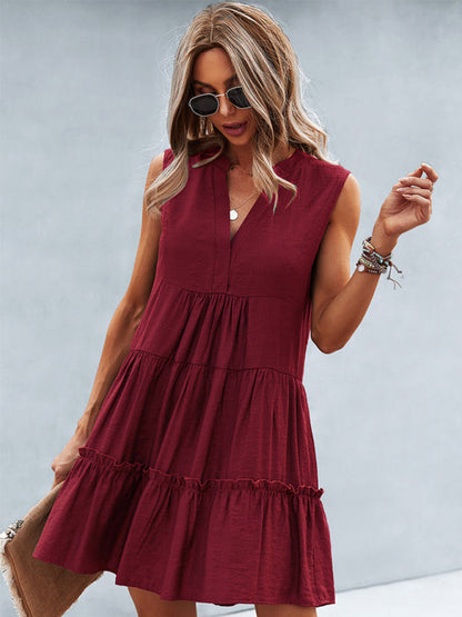 LP | Vestito donna solido senza maniche con scollo a V