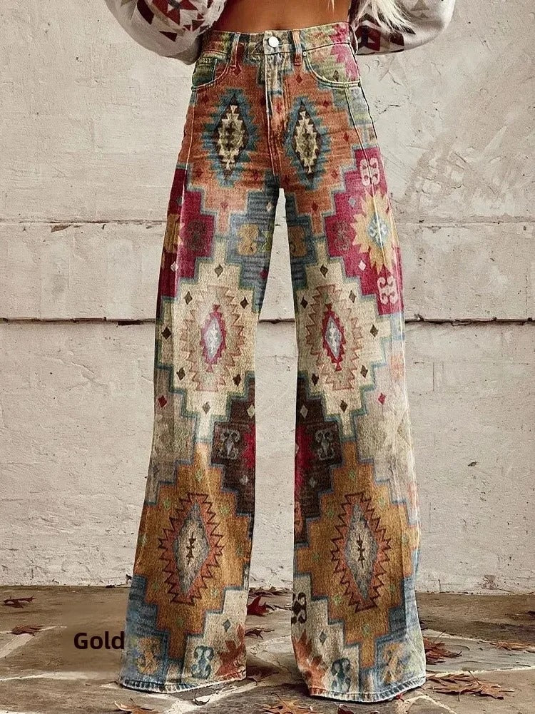LP | Jeans in denim stampato a vita alta e gamba larga