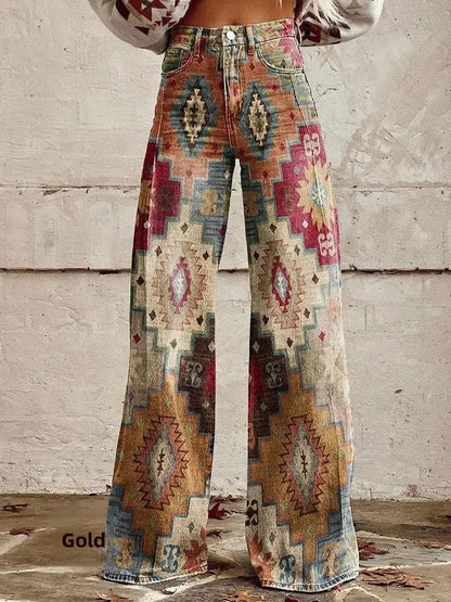 LP | Jeans in denim stampato a vita alta e gamba larga