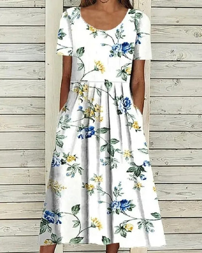 LP | Abito midi stampato con scollo rotondo e tasche