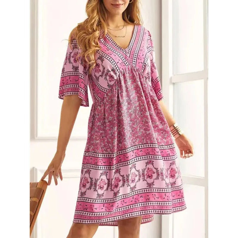 LP | Abito midi stampato con scollo a V