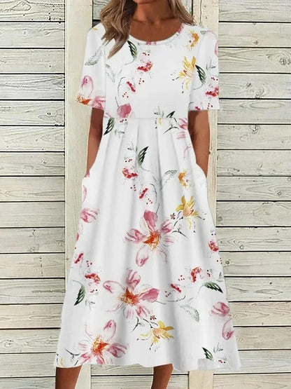 LP | Abito midi stampato con scollo rotondo e tasche
