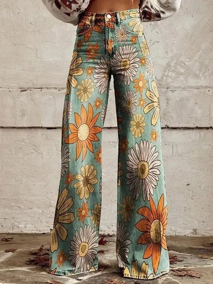 LP | Jeans in denim stampato a vita alta e gamba larga