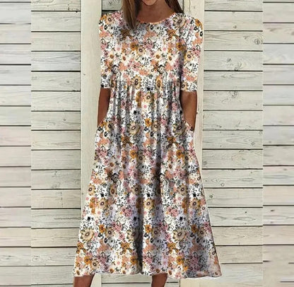 LP | Abito midi stampato con scollo rotondo e tasche