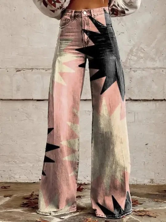 LP | Jeans in denim stampato a vita alta e gamba larga
