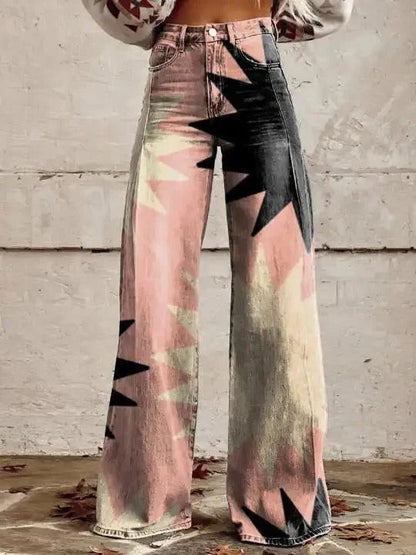 LP | Jeans in denim stampato a vita alta e gamba larga