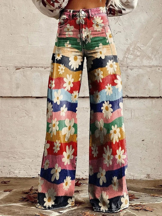 LP | Jeans in denim stampato a vita alta e gamba larga