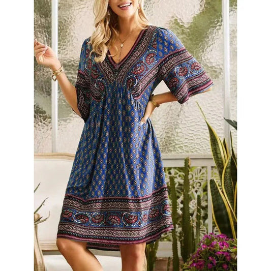 LP | Abito midi stampato con scollo a V
