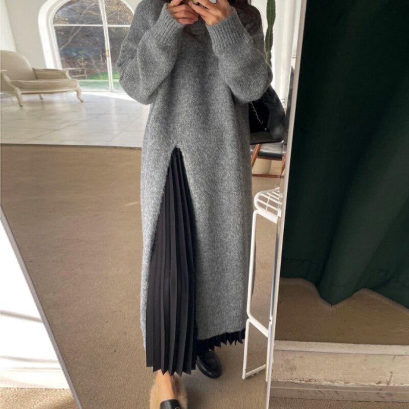 LP | Abito midi con maglione e dettaglio a pieghe