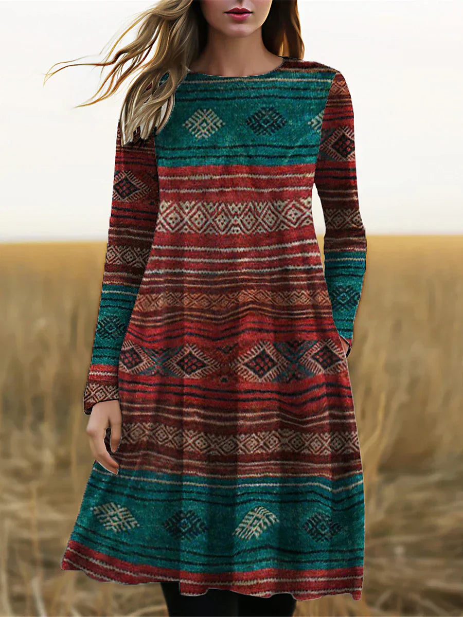 LP | Abito midi a maniche lunghe con stampa boho