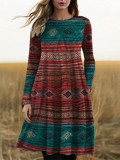 LP | Abito midi a maniche lunghe con stampa boho