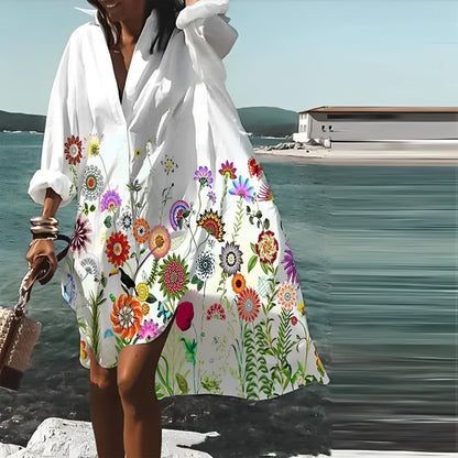 LP | Abito midi a maniche lunghe con stampa floreale oversize