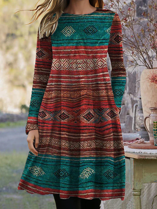 LP | Abito midi a maniche lunghe con stampa boho